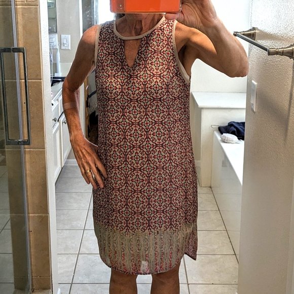 Charlie Jade lined peach-green-beige shift Dress, Sz M - Picture 3 of 12